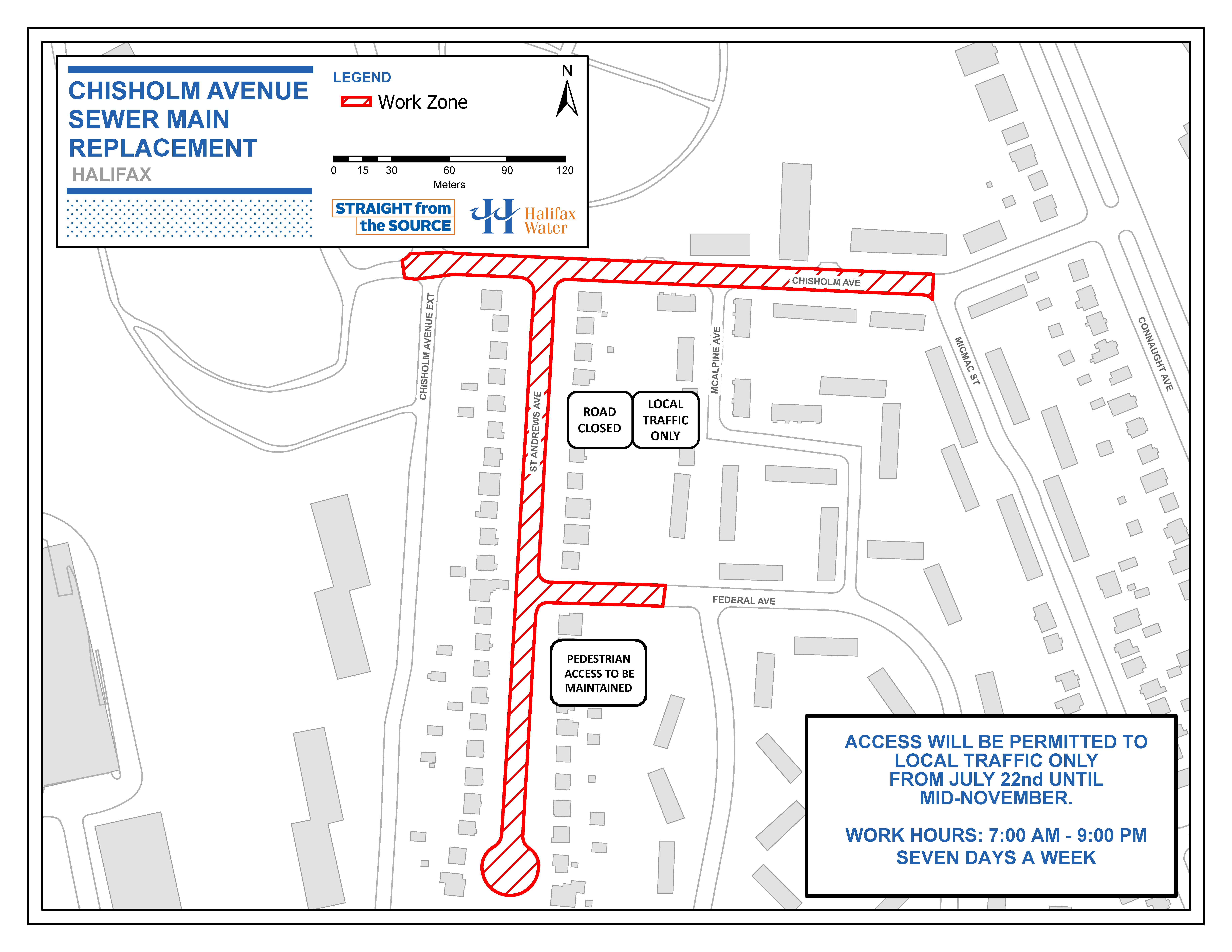 Map of work area for Chisholm Avenue Sewer Main Replacement Project