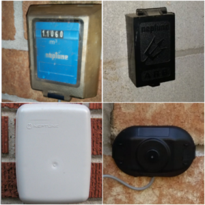 Collage of images showing different water meter transmitters