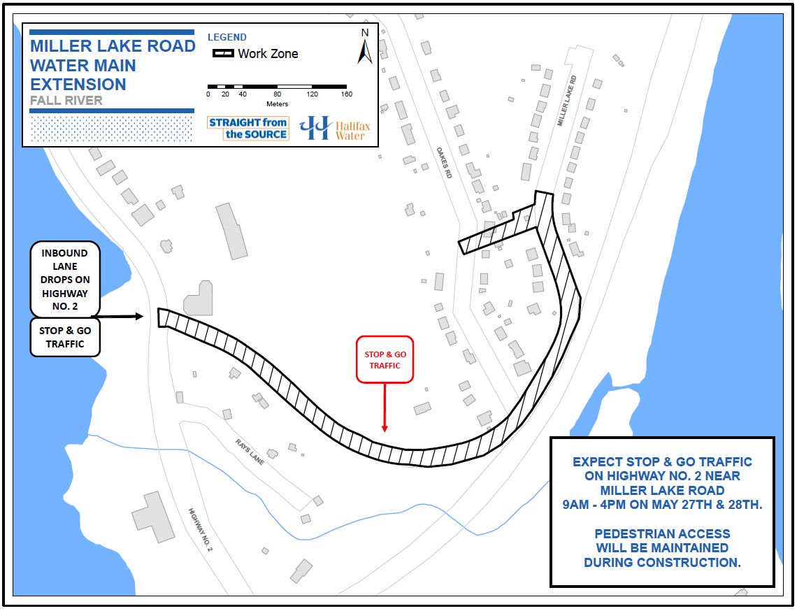 work zone map of Miller Lake Road water main extension