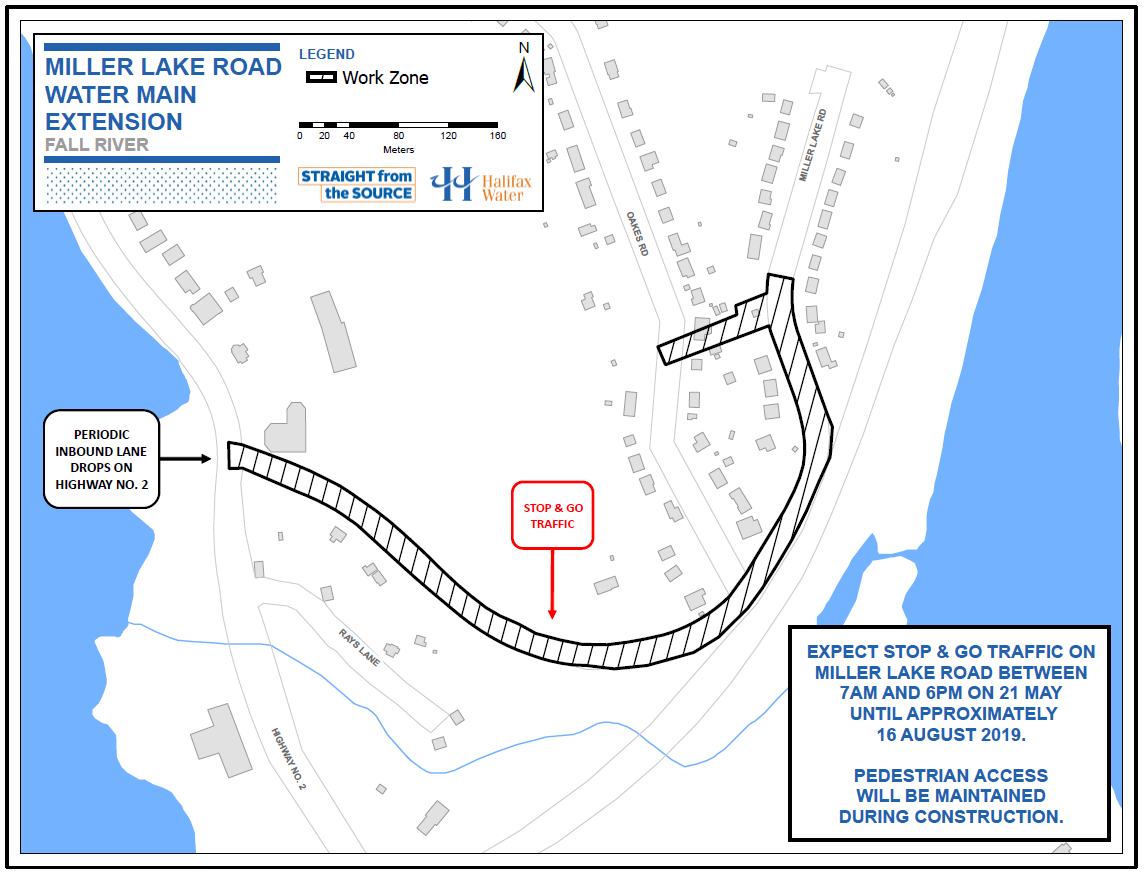 work zone map of Miller Lake Road water main extension