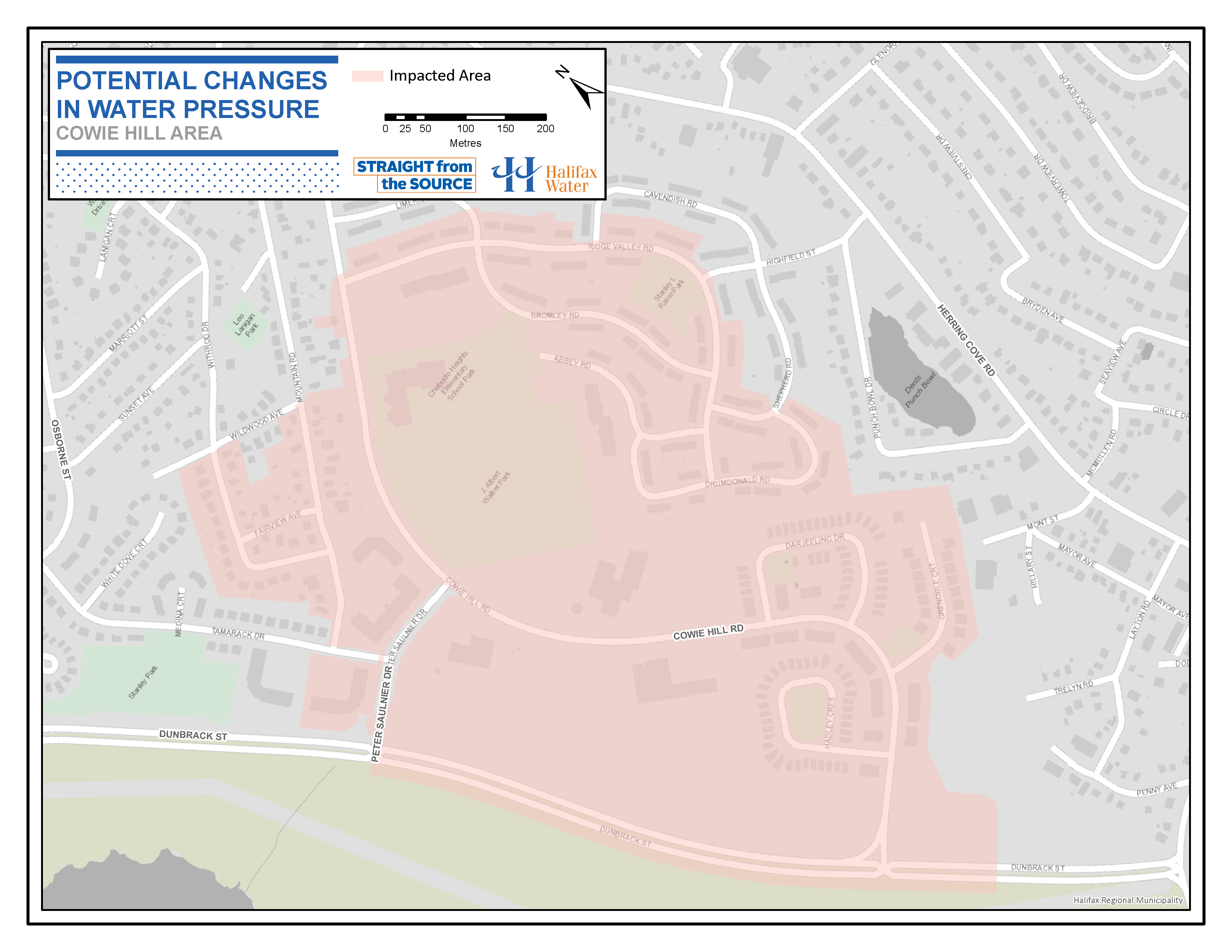 PSA Map - Water Service Advisory – Cowie Hill Area – Potential Changes in Water Pressure PSA Map - Water Service Advisory – Cowie Hill Area – Potential Changes in Water Pressure