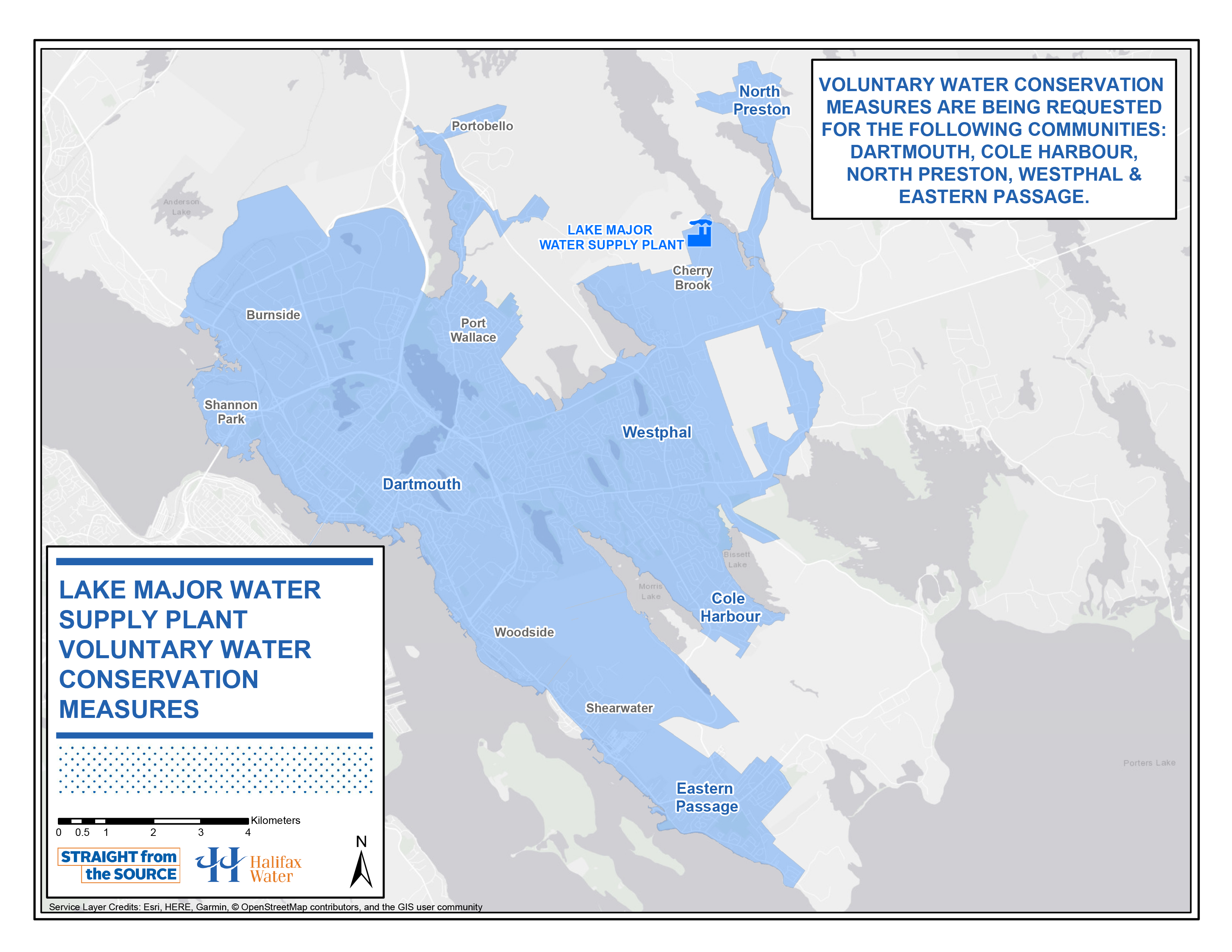 Map of area affected by the mandatory water restictions