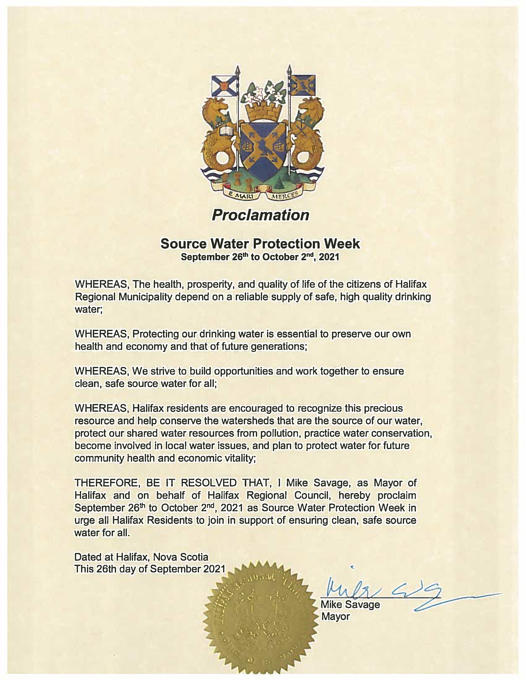 Source Water Protection Week 2021 Proclamation