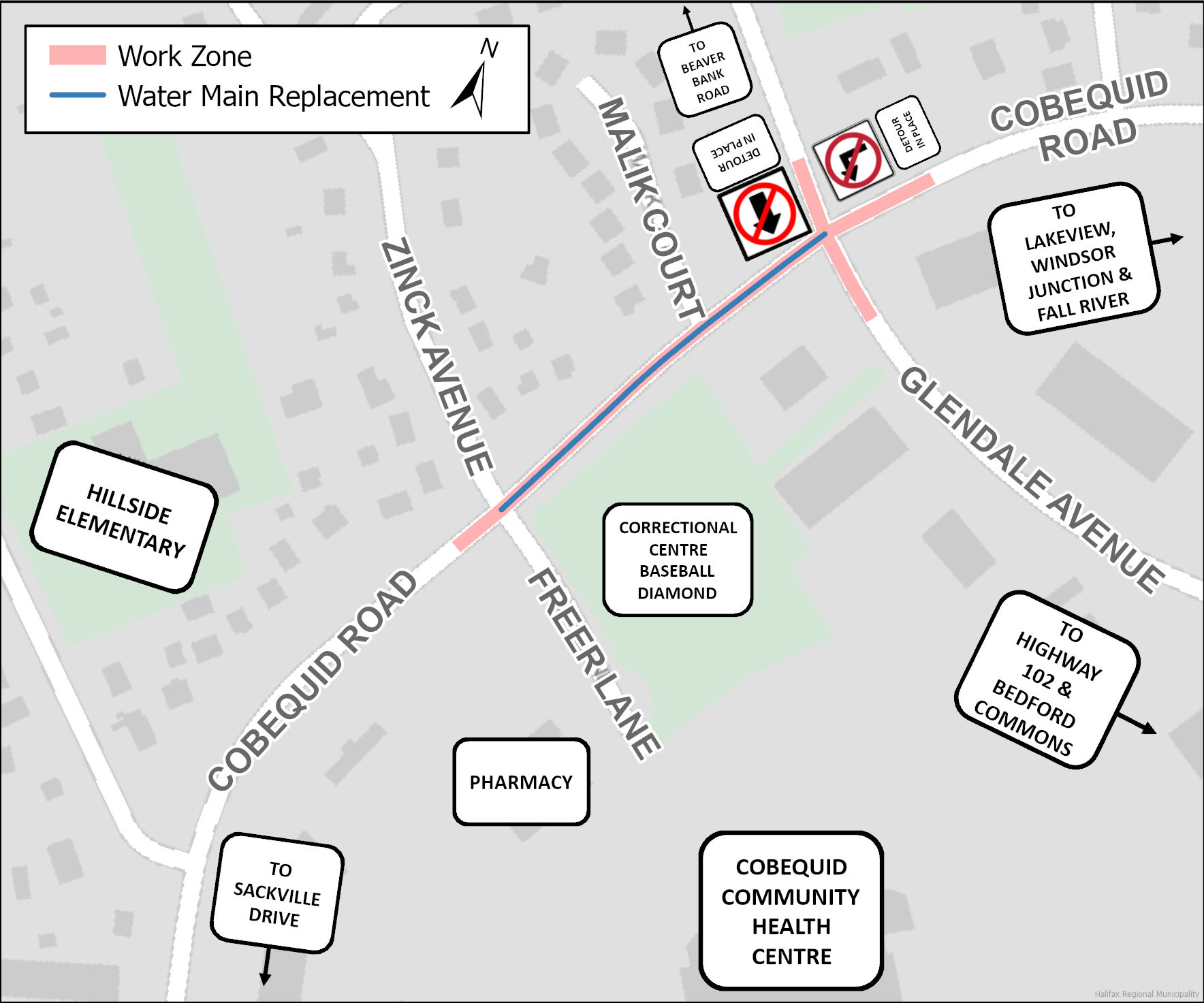 Traffic Advisory Map - Cobequid Road & Glendale Avenue - July 19-21
